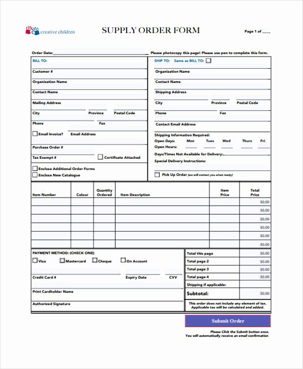 Supply order form Template Luxury 10 Supply order Templates Free Sample Example format