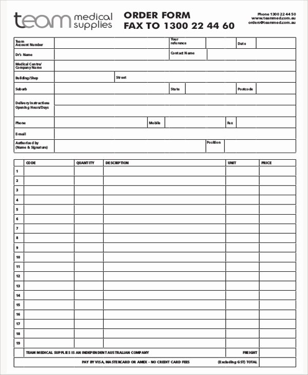 Supply order form Template Luxury 9 Sample Medical order forms
