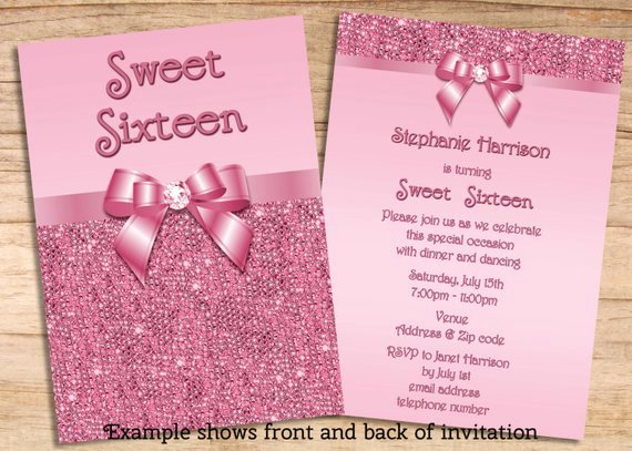 Sweet 16 Invitation Template Unique Items Similar to Printable Sweet 16 Pink Sequins and Bow