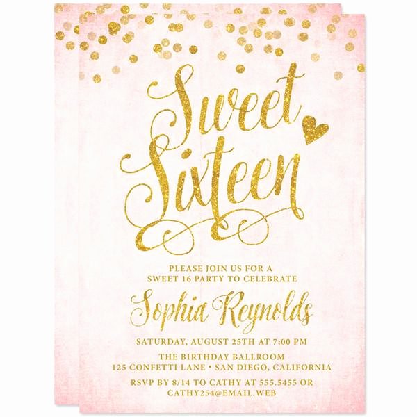 Sweet 16 Invite Template Beautiful Blush Pink &amp; Gold Confetti Sweet 16 Invitations