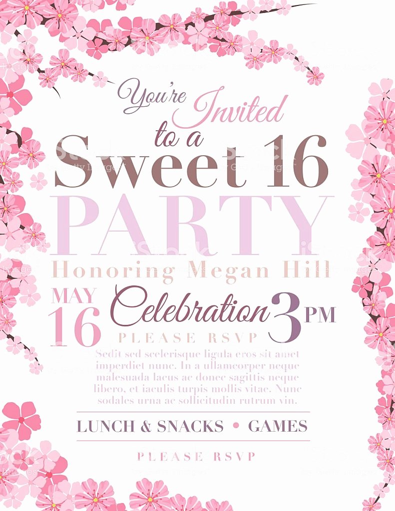 Sweet Sixteen Invitation Template Unique Cherry Blossoms Sweet 16 Birthday Party Invitation