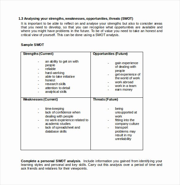 Swot Analysis Template Word Awesome Personal Swot Analysis Template 13 Free Word Excel