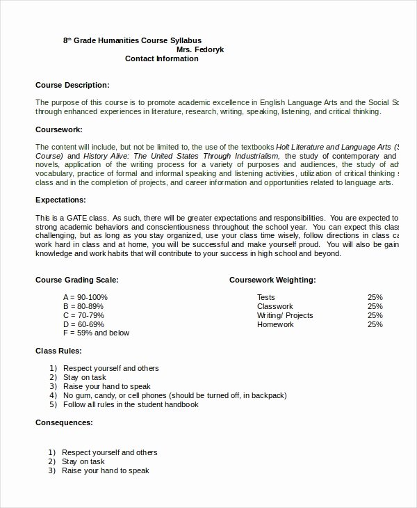 Syllabus Template High School Luxury Syllabus Template 7 Free Word Documents Download