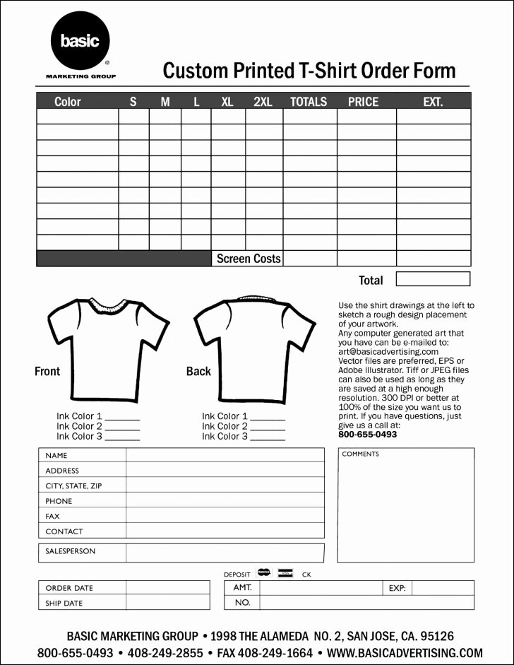 T Shirt form Template Fresh form T Shirt order form