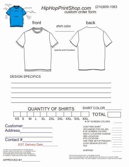 T Shirt order Template Awesome T Shirt order form Template