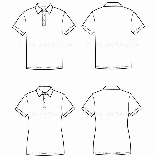 T Shirt Template Illustrator Elegant Women’s and Men’s Polo T Shirt Fashion Flat Templates