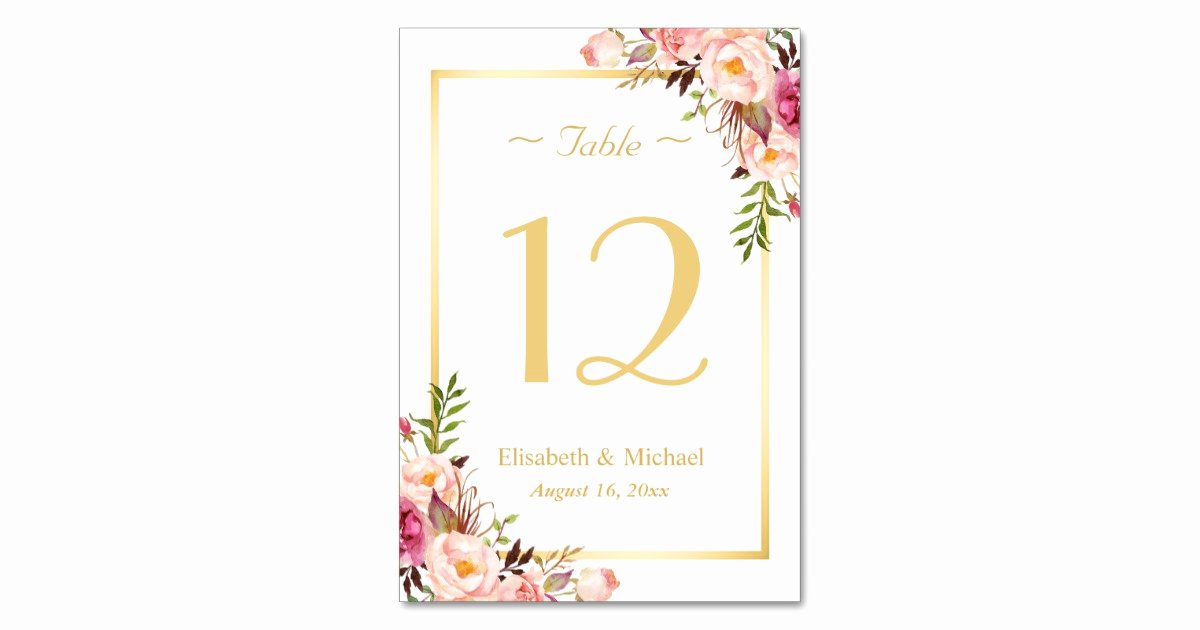 Table Number Cards Template Unique Elegant Chic Pink Floral Gold Wedding Table Number Card