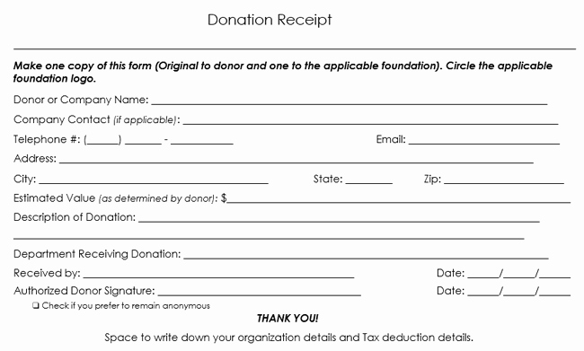 Tax Donation form Template Fresh Donation Receipt Template 12 Free Samples In Word and Excel