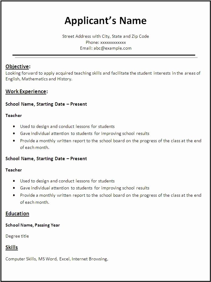 Teaching Resume Template Free Awesome Resume format for Teachers Job Best Resume Collection