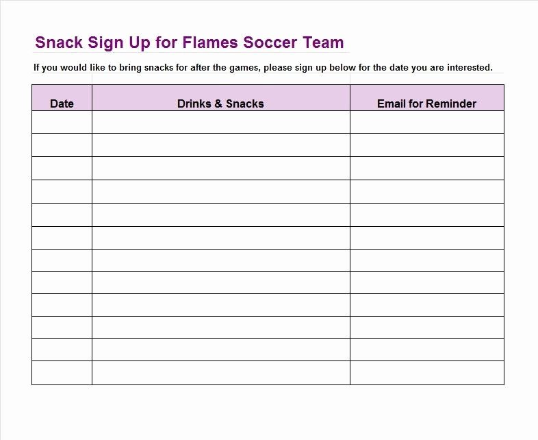 Team Snack Schedule Template Best Of Sign Up Sheet Template 22 soccer Snack Pinterest Templates