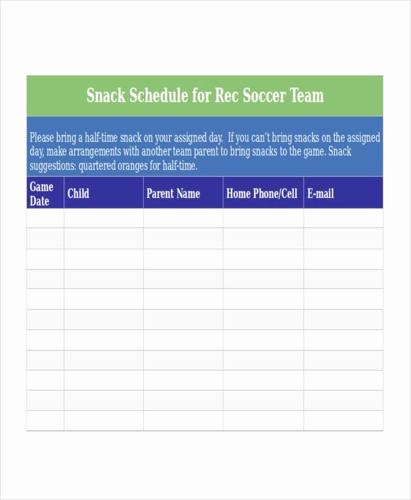 Team Snack Schedule Template Best Of Snack Schedule Template 7 Free Word Excel Pdf