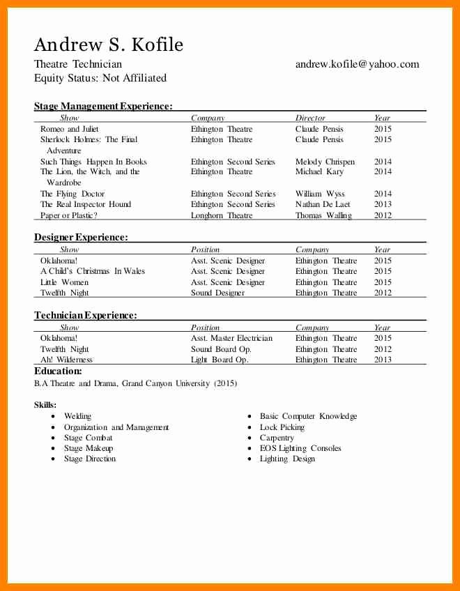 Tech theatre Resume Template Awesome Technical theatre Resumes Technical theatre Resume the