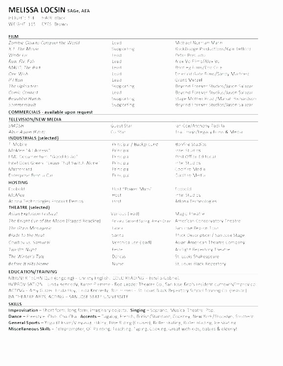 Tech theatre Resume Template Awesome theatre Resume Example Acting Resume Example theatre