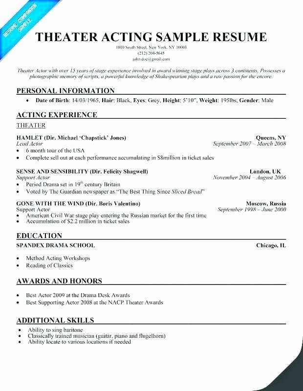 Tech theatre Resume Template New Resume Sample format Your theatre Acting