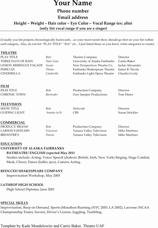Technical theatre Resume Template Awesome Download Technical theatre Resume Template for Free