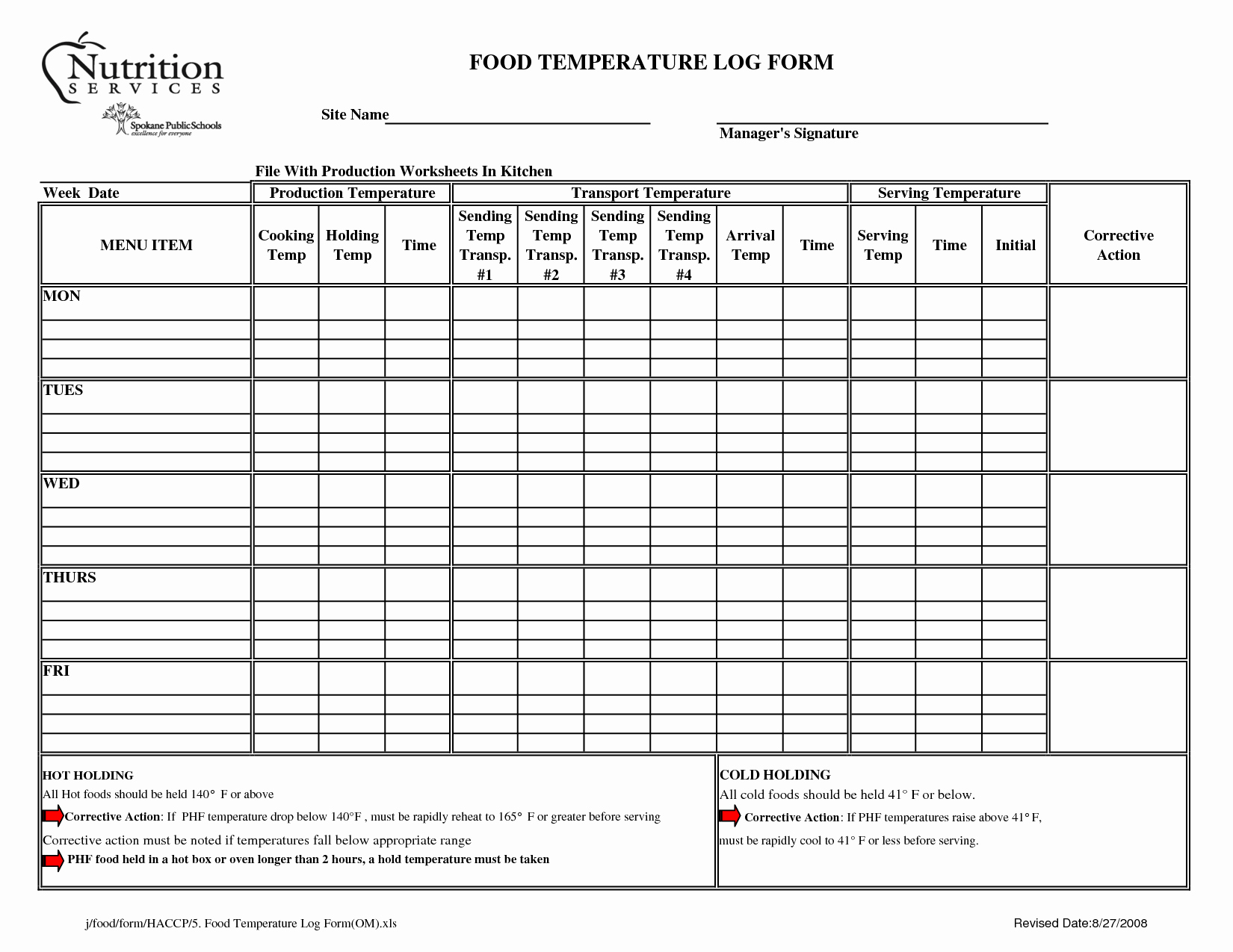 Temperature Log Sheet Template Best Of Haccp Food Temperature Log