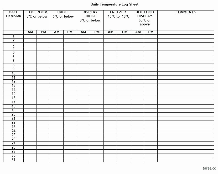 Temperature Log Template Excel New Medication Refrigerator Temperature Log Fridge Chart