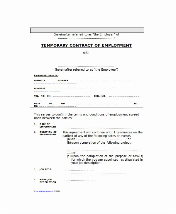 Temporary Employment Contract Template Beautiful 18 Sample Contract Employee Agreements