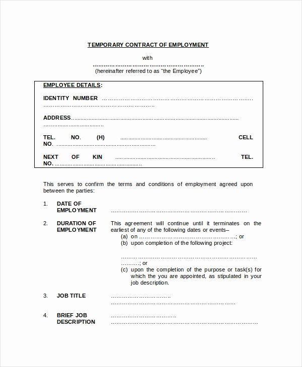 Temporary Employment Contract Template Beautiful Sample Employment Contract forms 11 Free Documents In