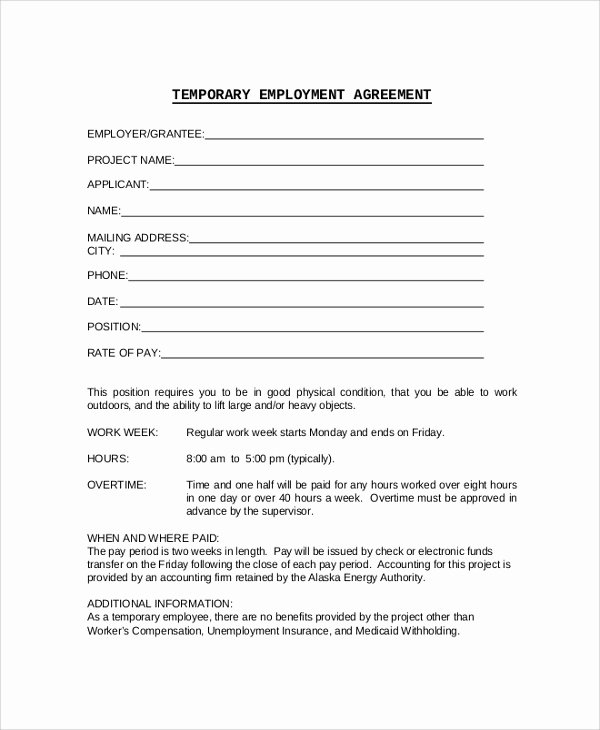 Temporary Employment Contract Template Best Of 14 Sample Employment Contracts Pdf Word