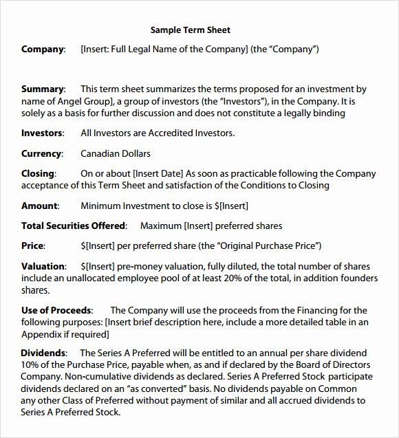 Term Sheet Template Word Luxury 14 Sample Term Sheet Templates to Download