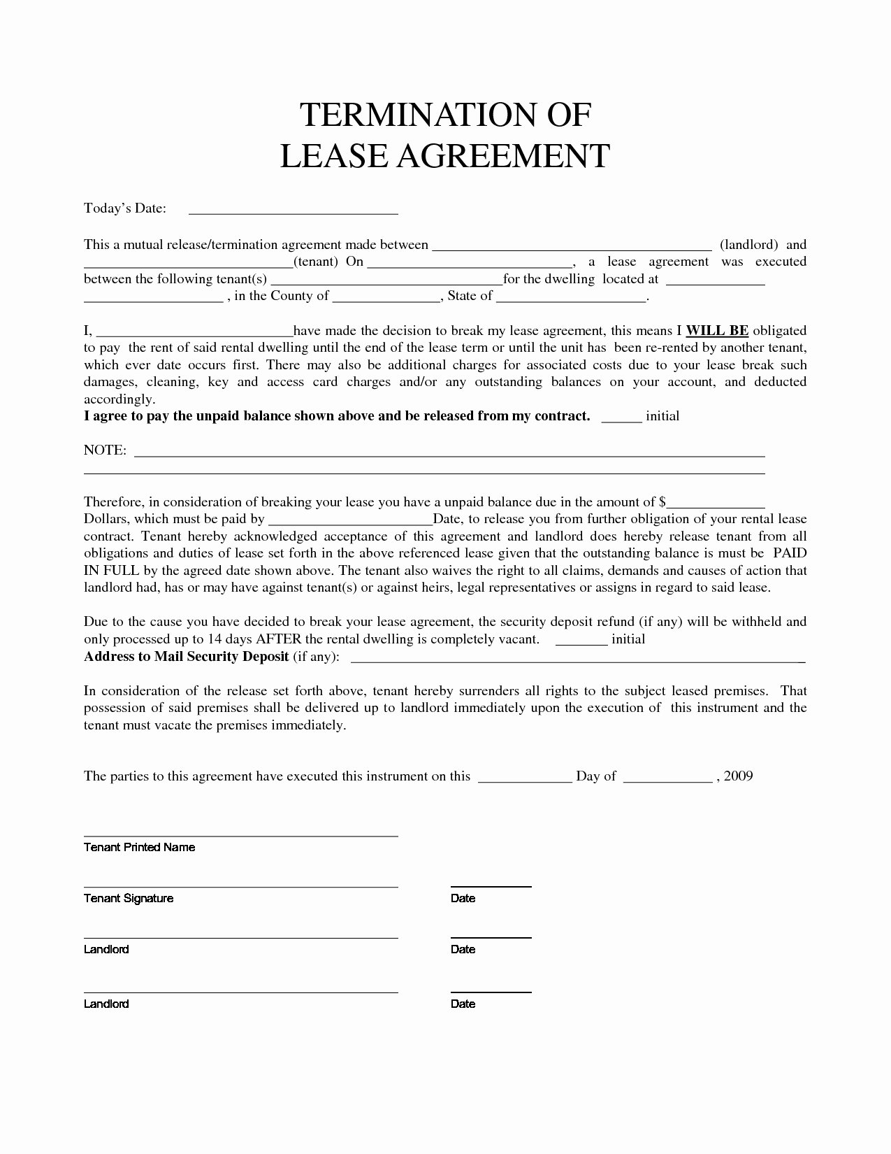 Termination Of Contract Template Fresh Early Termination Lease Agreement Template Templates