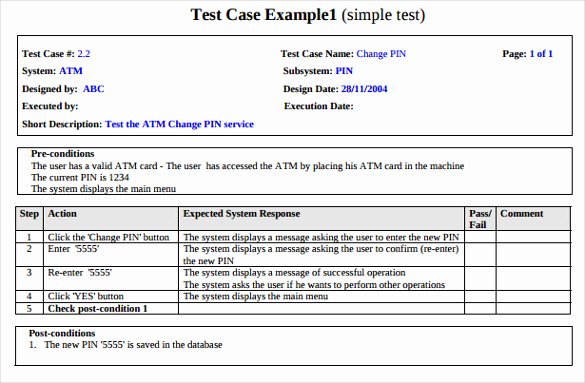 Test Case Template Excel New Test Case Template