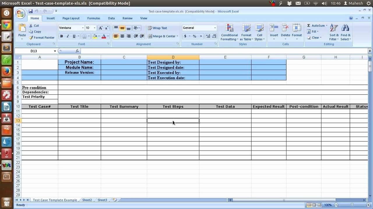 Test Case Template Xls Lovely software Testing Spreadsheet Template