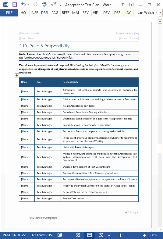 Test Plan Template Word Beautiful Acceptance Test Plan Template – Ms Word