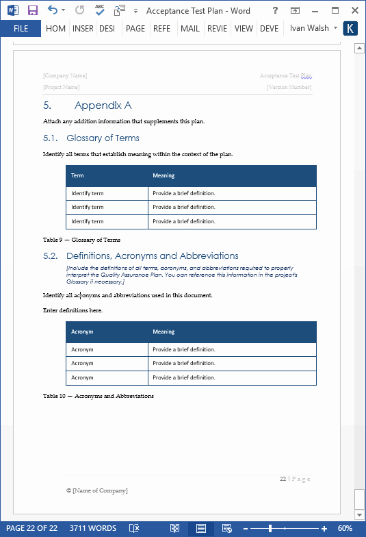 Test Plan Template Word New Acceptance Test Plan Template – Ms Word
