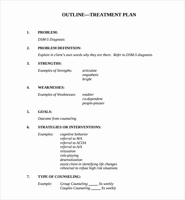 Therapy Treatment Plan Template Best Of 8 Treatment Plan Templates