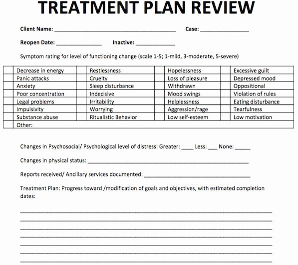 Therapy Treatment Plan Template Elegant Treatment Plan Review Templates Pinterest