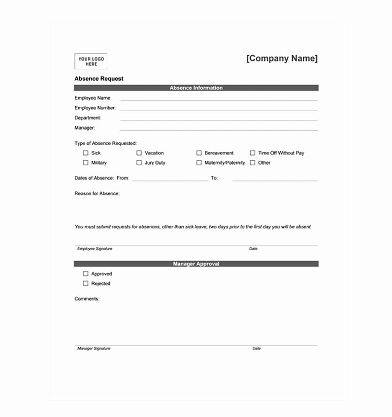 Time Off Request Template Fresh Time F Request form