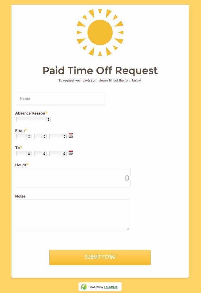 Time Off Request Template Luxury Collect Pto Requests Through An Online form formstack
