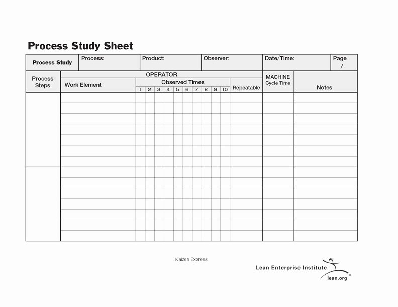 Time Study Template Excel Inspirational Standard Work Process Study Sheet