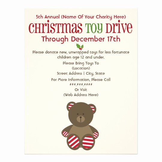 Toy Drive Flyer Template Lovely Christmas toy Drive Striped Bear Flyer