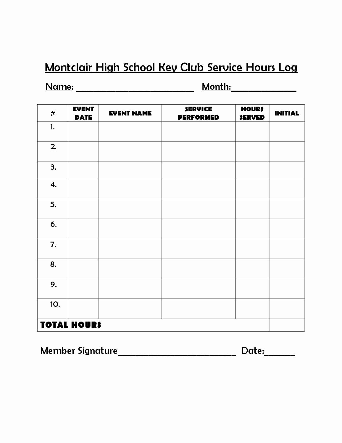 Tracking Volunteer Hours Template New Key Club Service Hours Log by Jane issuu