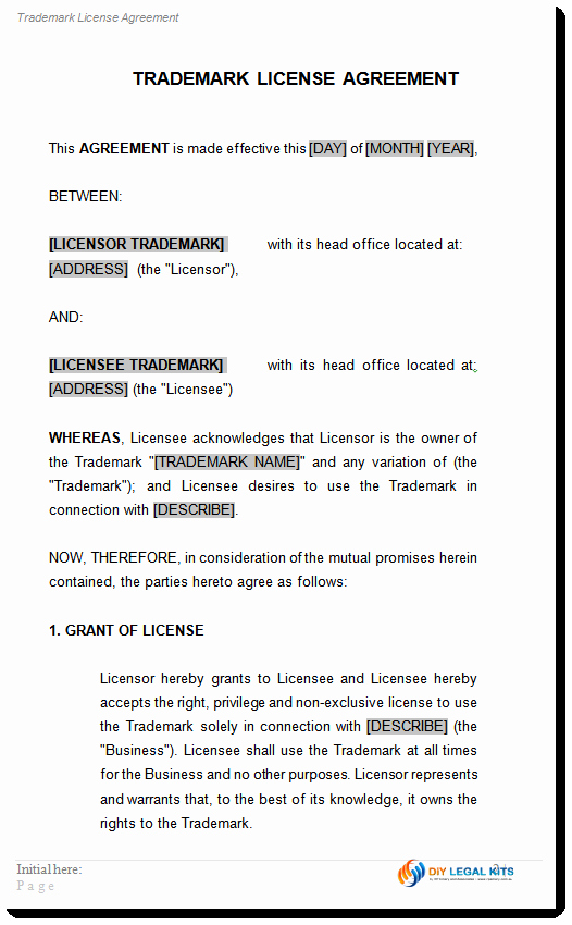 Trademark License Agreement Template Awesome Trademark License Licensing Agreement Template