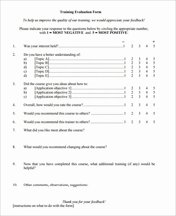 Training Evaluation forms Template Awesome 9 Training Evaluation form Sample – Free Examples &amp; format