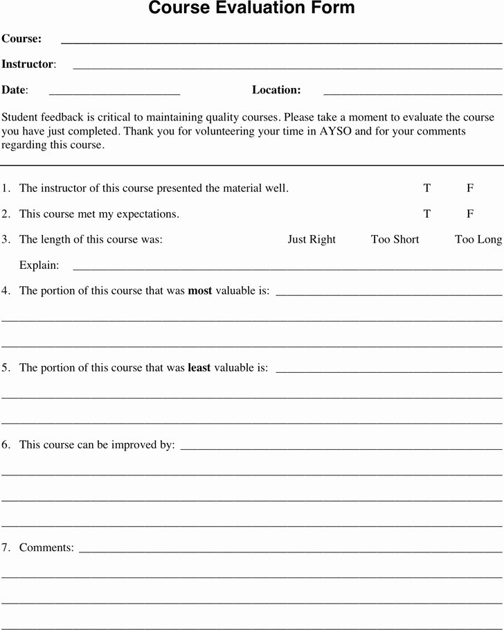 Training Evaluation forms Template Beautiful 3 Course Evaluation form Free Download