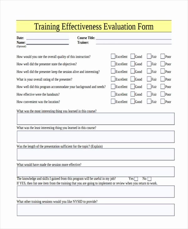 Training Evaluation forms Template Lovely Free Evaluation forms
