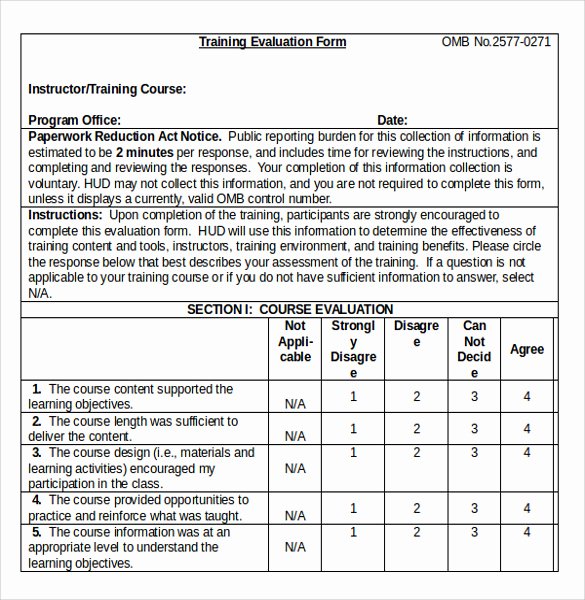 Training Evaluation forms Template Lovely Training Evaluation form 7 Samples Examples &amp; format