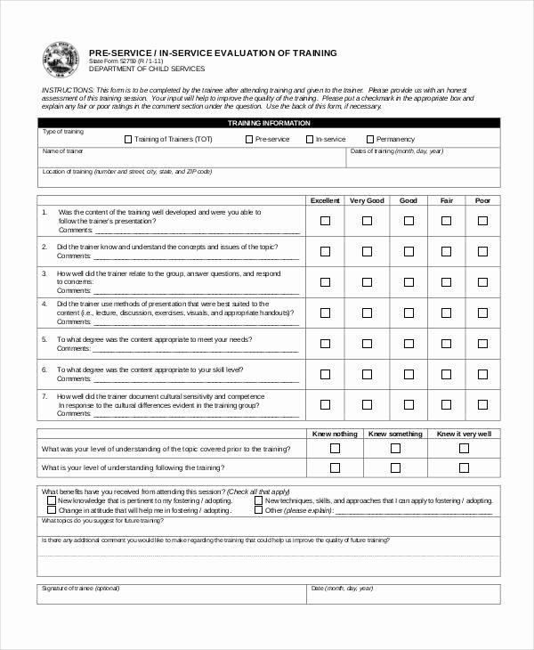 Training Evaluation forms Template Luxury Training Evaluation form Template