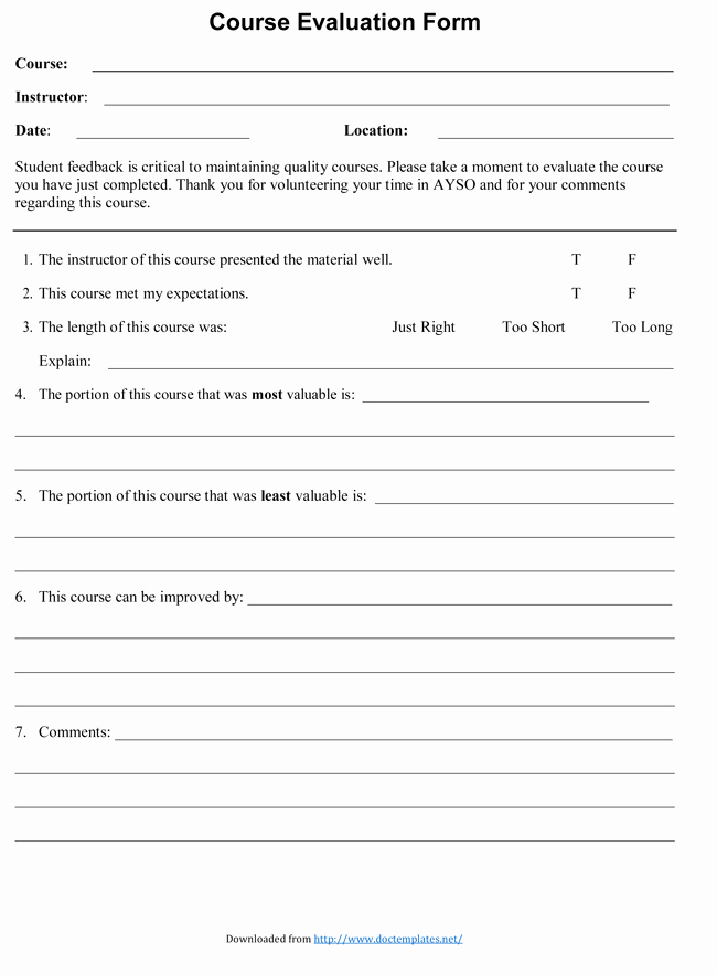 Training Evaluation forms Template New Course Evaluation form Samples Know How A Course is Going