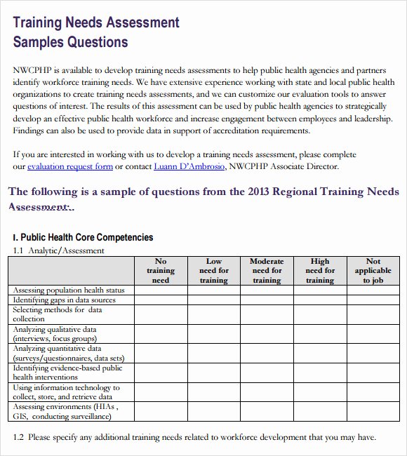 Training Needs Analysis Template Lovely 14 Sample Training Needs assessment Templates – Pdf Word