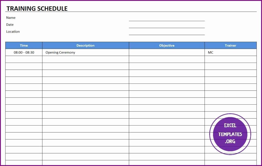 Training Plan Template Excel Awesome Training Schedule Template Excel Templates Excel
