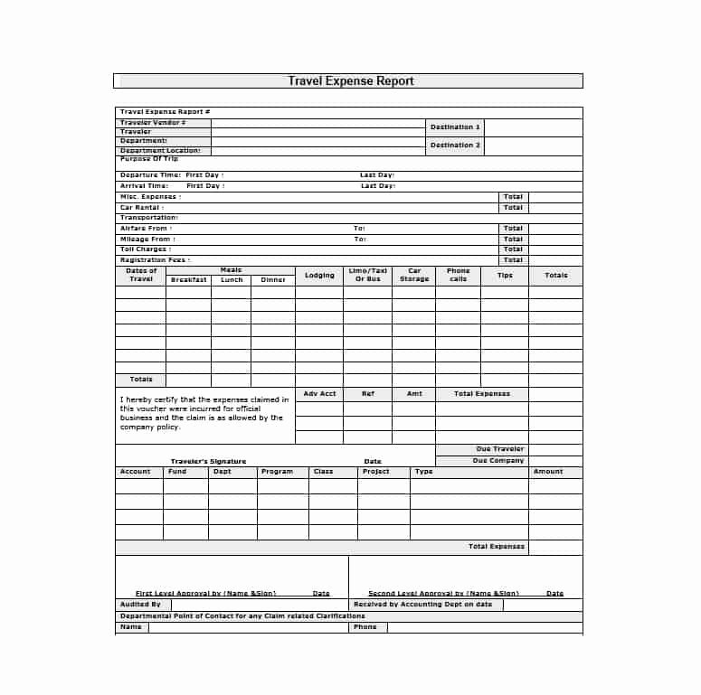 Travel Expense Report Template Best Of 46 Travel Expense Report forms &amp; Templates Template Archive