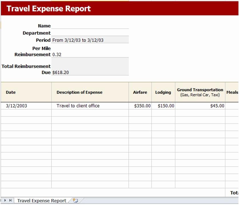 Travel Expense Report Template Fresh Travel Expense Reimbursement form Excel Template