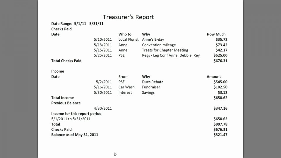 Treasurer Report Template Excel Unique Treasurerort Template New Summary Annual Awesome