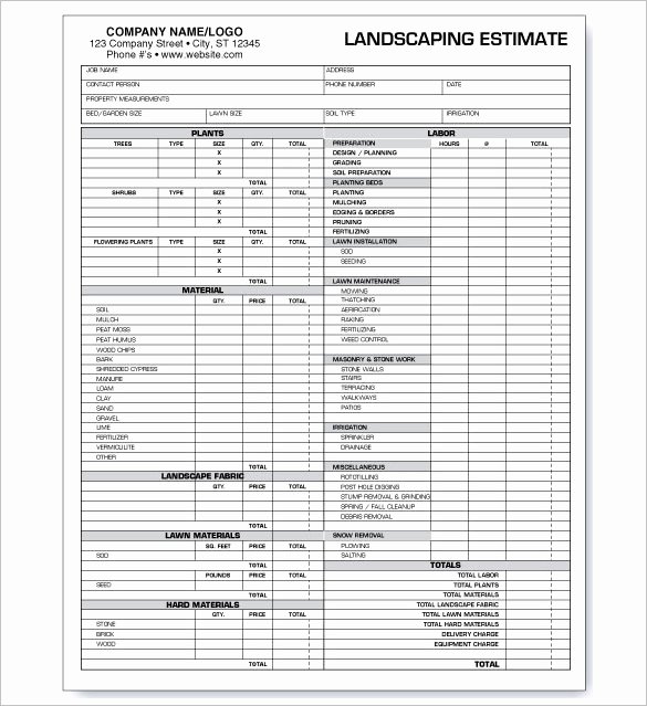 Tree Service Estimate Template Inspirational Mercial Landscaping Bid Template Templates Resume